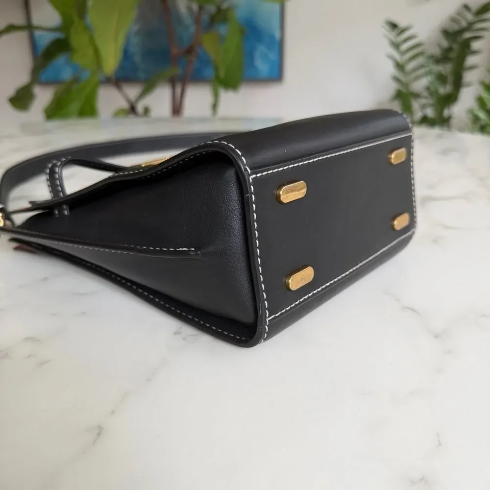Tory Burch LEE RADZIWILL DOUBLE BUCKET BAG Black Leather Crossbody Shoulder